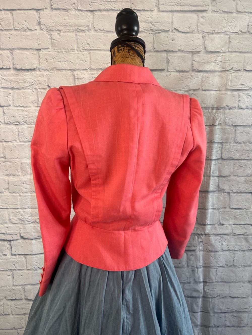 Vintage 1960s Blazer Single-Button Tailored Coral Pink Cropped 60s Classic - Picture 8 of 12